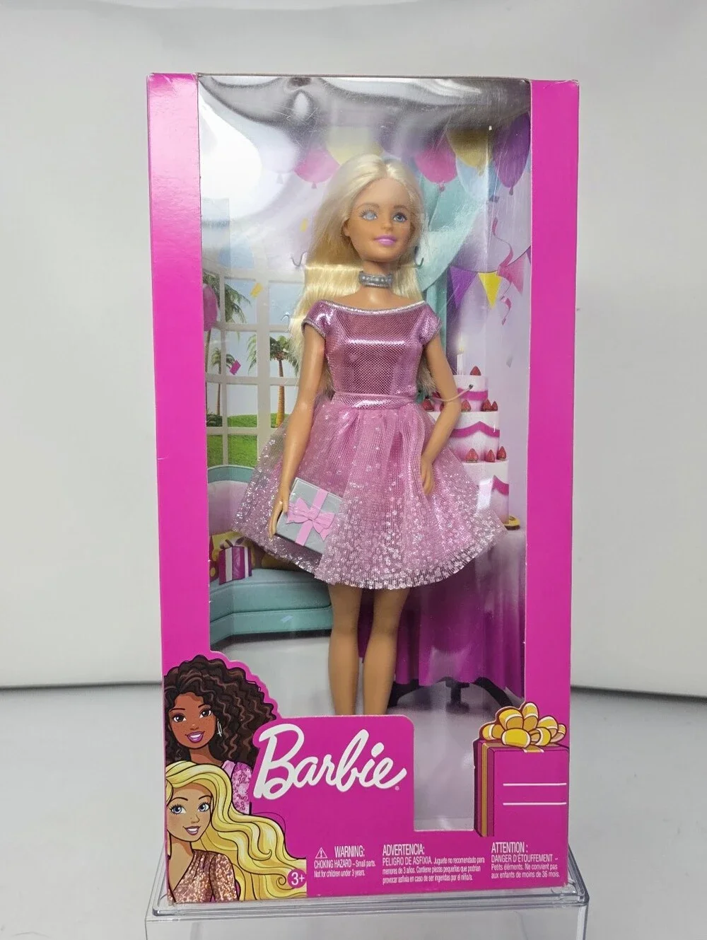 Barbie Happy Birthday Doll with Blonde Hair, Blue Eyes Pink Glitter Party Dress